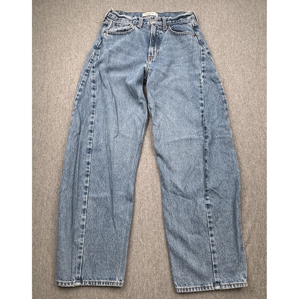Abercrombie & Fitch The Barrel Jean Mid Rise Curve Blue Denim 24L 24x29 Boho